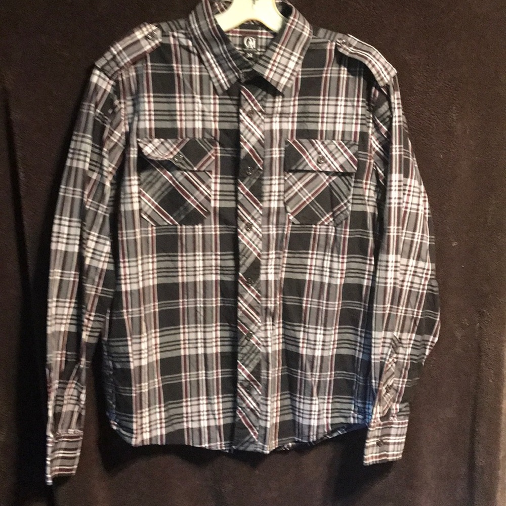Cavi size medium plaid dress shirt black and gray